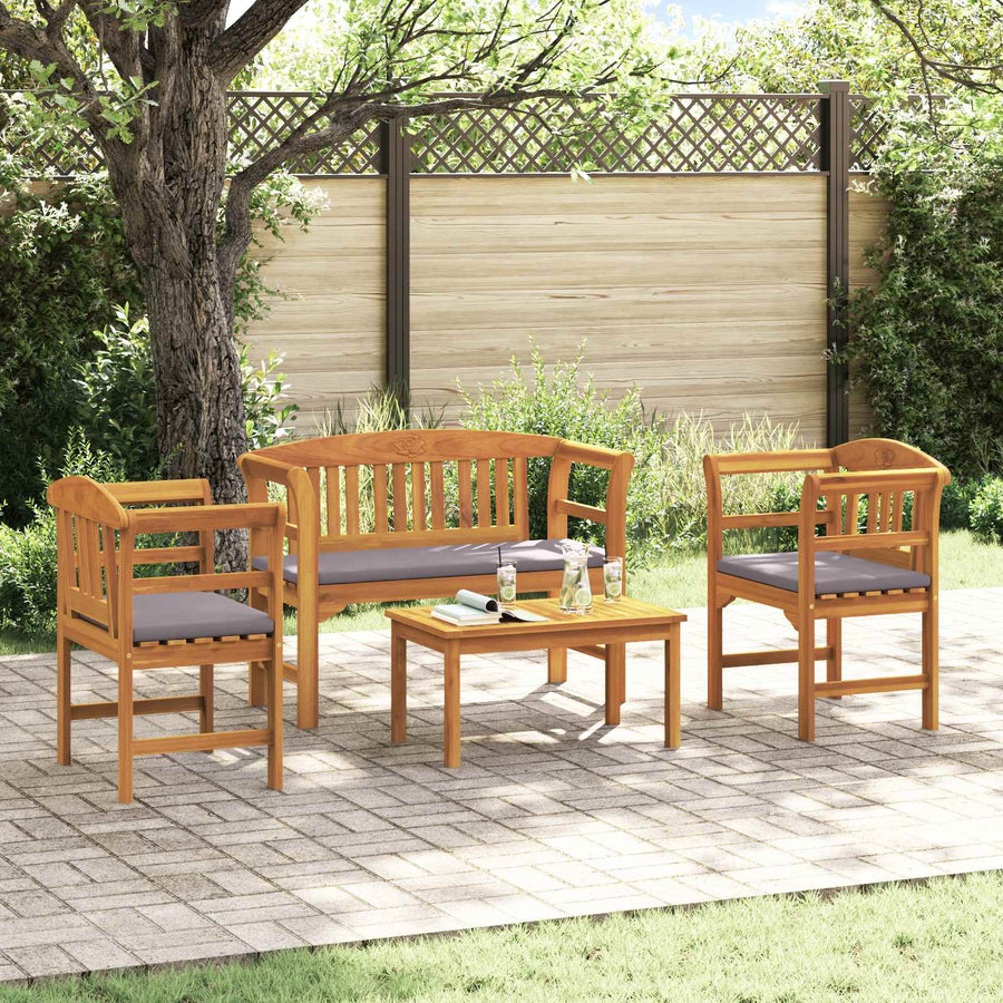 Meubelset met kussen 4 pcs Naturel Massief Acaciahout