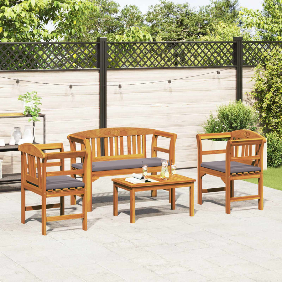 Meubelset met kussen 4 pcs Naturel Massief Acaciahout
