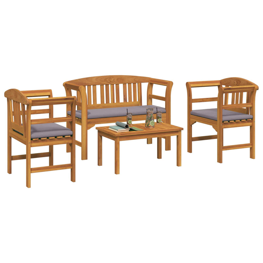 Meubelset met kussen 4 pcs Naturel Massief Acaciahout