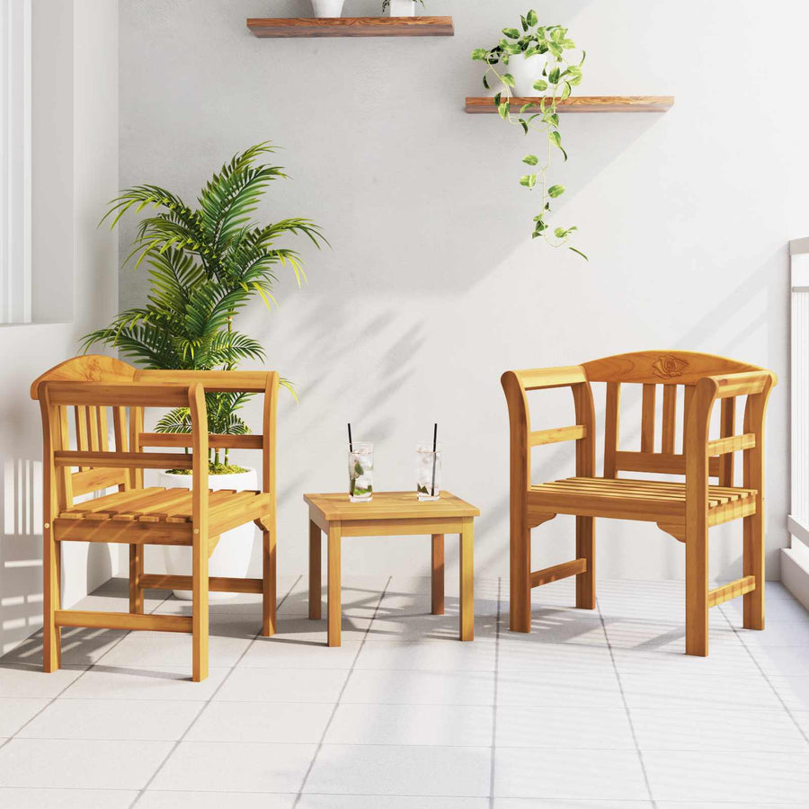Meubelset met kussen 3 pcs Naturel Massief Acaciahout