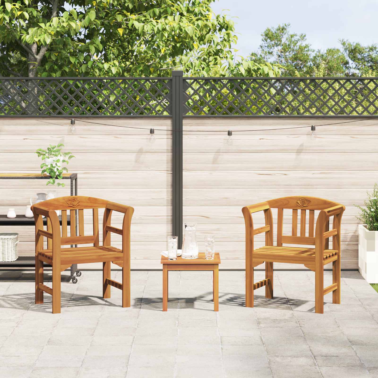 Meubelset met kussen 3 pcs Naturel Massief Acaciahout
