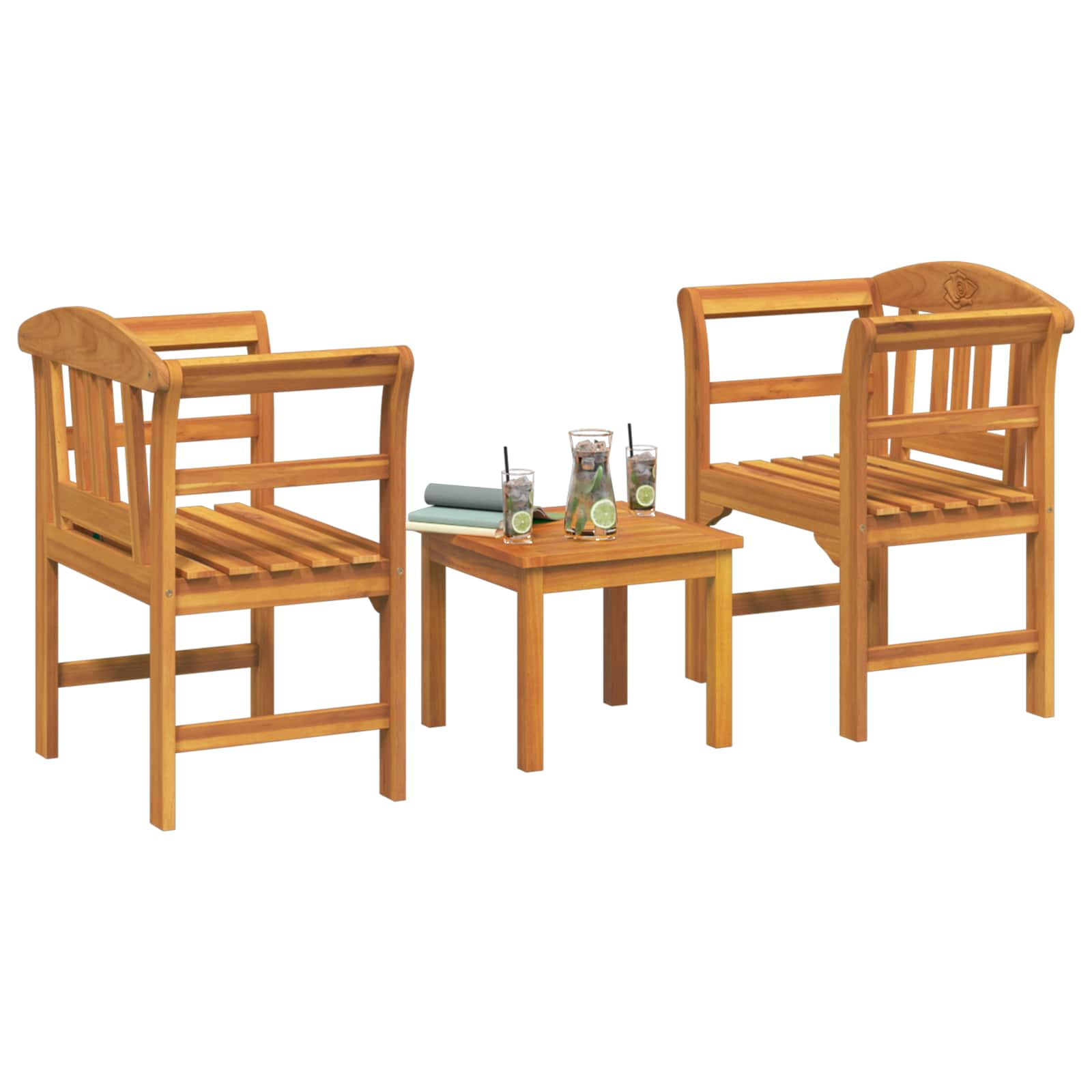 Meubelset met kussen 3 pcs Naturel Massief Acaciahout