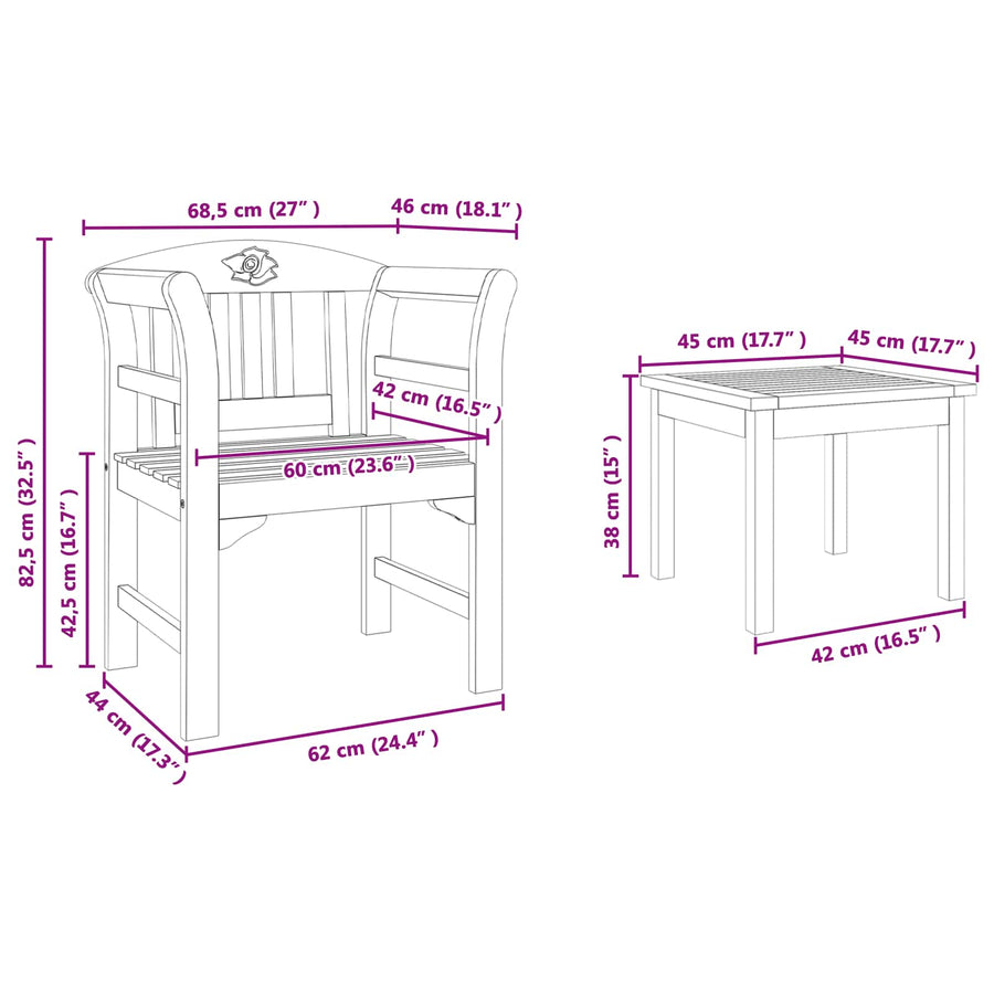 Meubelset met kussen 3 pcs Naturel Massief Acaciahout