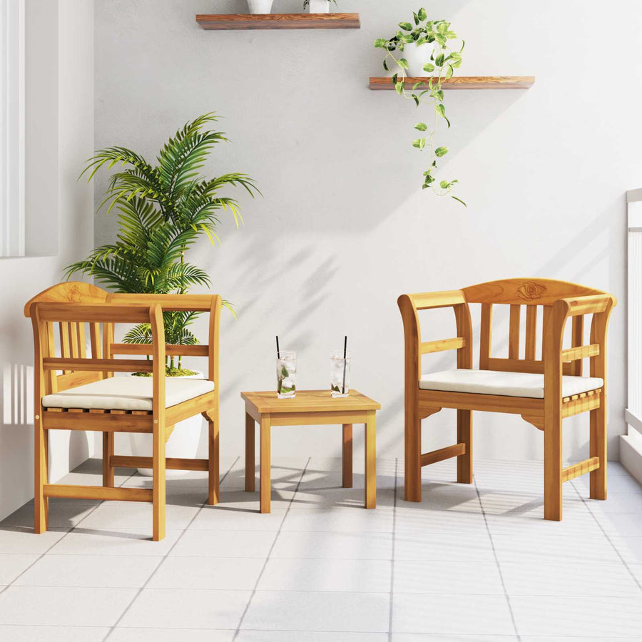 Meubelset met kussen 3 pcs Naturel Massief Acaciahout