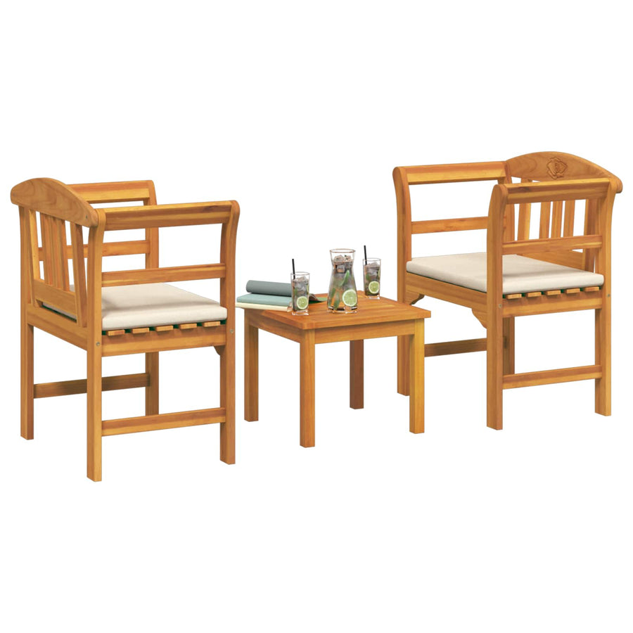 Meubelset met kussen 3 pcs Naturel Massief Acaciahout
