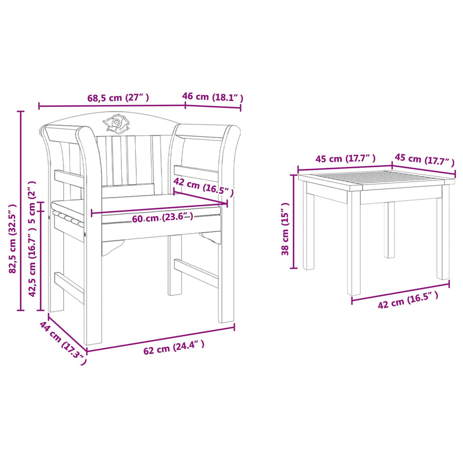 Meubelset met kussen 3 pcs Naturel Massief Acaciahout