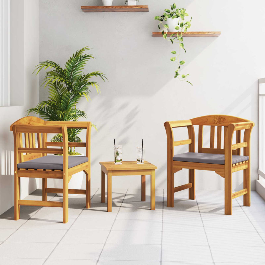 Meubelset met kussen 3 pcs Naturel Massief Acaciahout