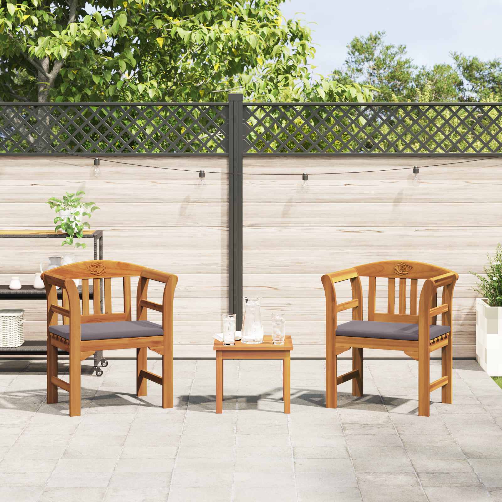 Meubelset met kussen 3 pcs Naturel Massief Acaciahout