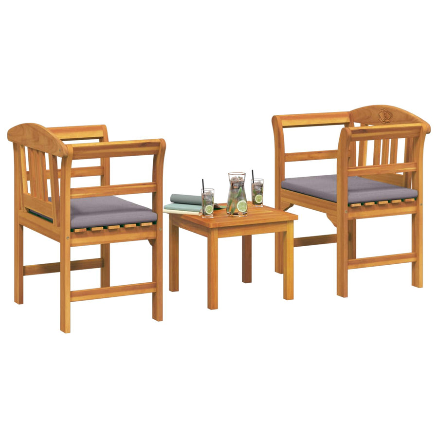 Meubelset met kussen 3 pcs Naturel Massief Acaciahout