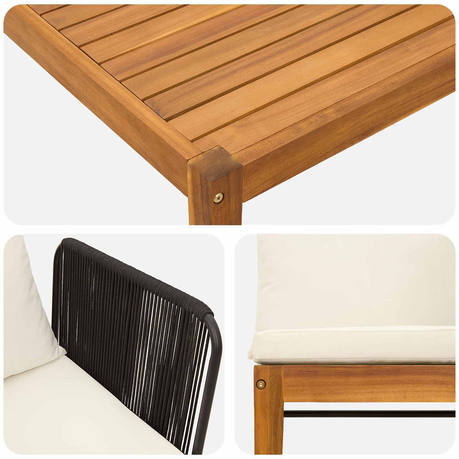 9 st Massief acaciahout & touw Naturel
