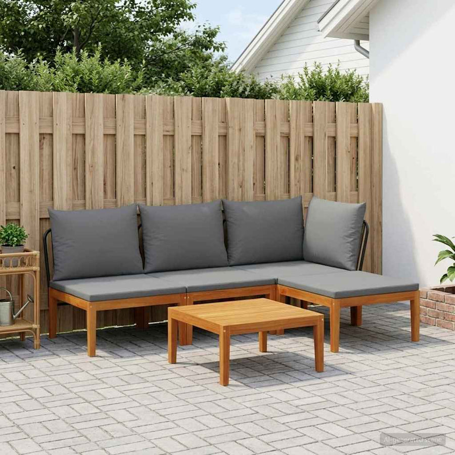 5 st Tuin Loungeset met Kussens Massief acaciahout & touw