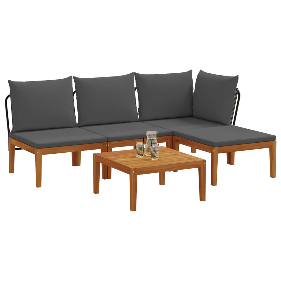 5 st Tuin Loungeset met Kussens Massief acaciahout & touw