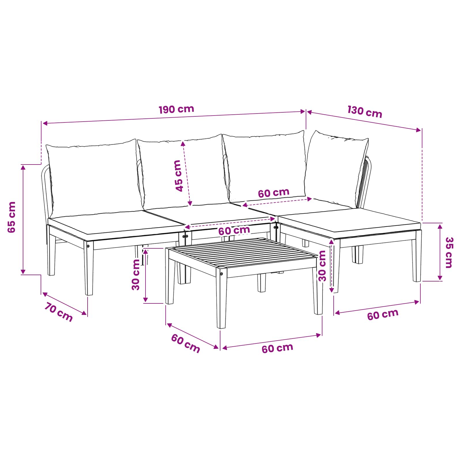 5 st Tuin Loungeset met Kussens Massief acaciahout & touw