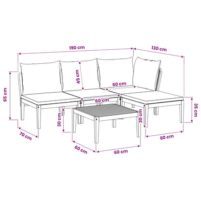 5 st Tuin Loungeset met Kussens Massief acaciahout & touw