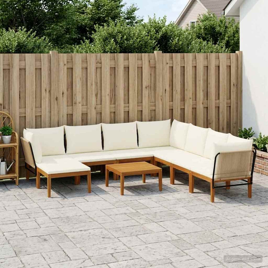 9 pcs Massief acaciahout & touw Naturel