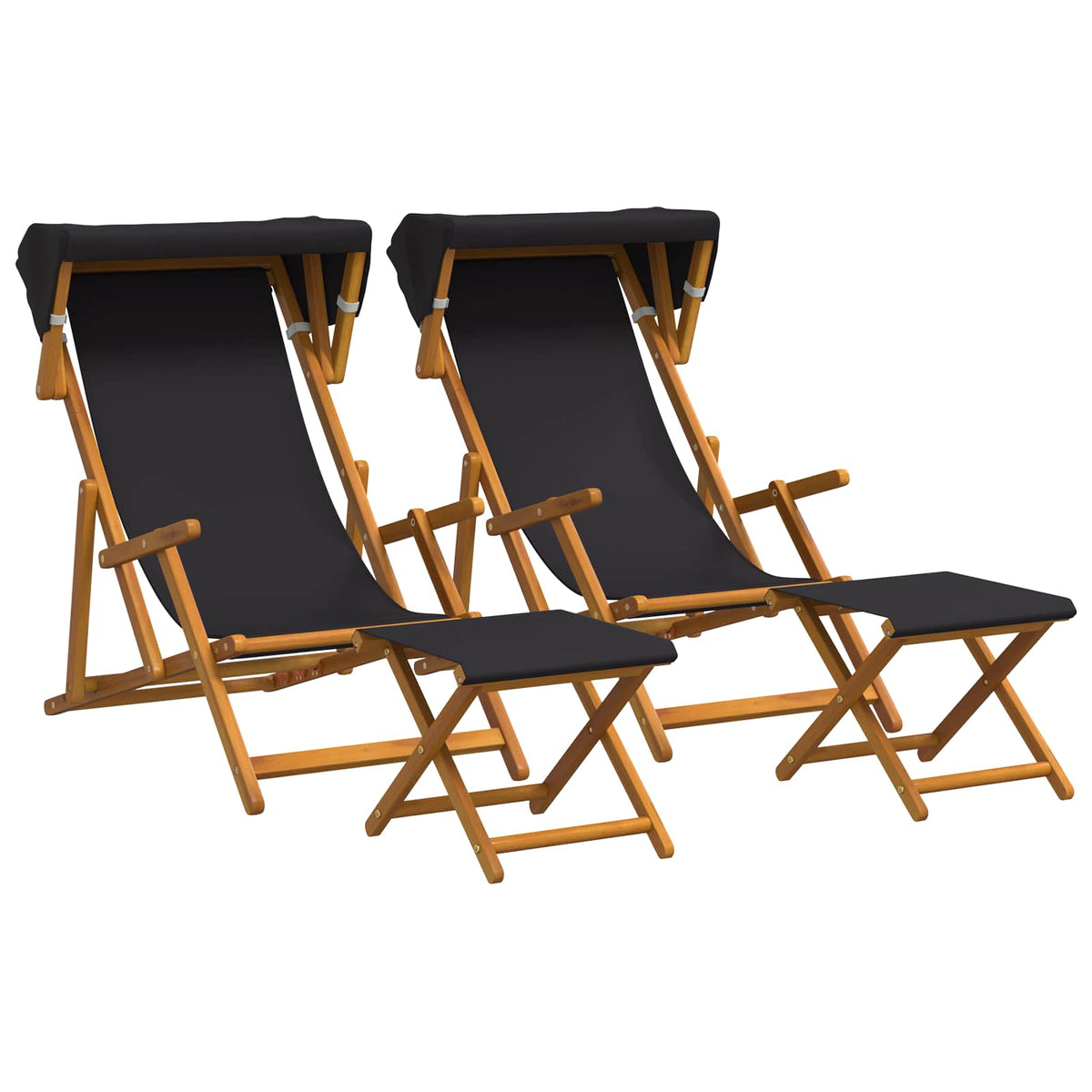 Ligstoel 4 pcs 3 Positie massief eucalyptushout Zwart