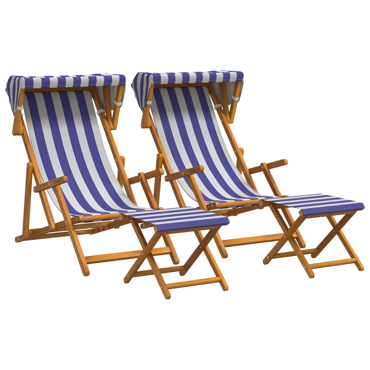 Ligstoel 4 pcs 3 Positie massief eucalyptushout Blauw en Wit