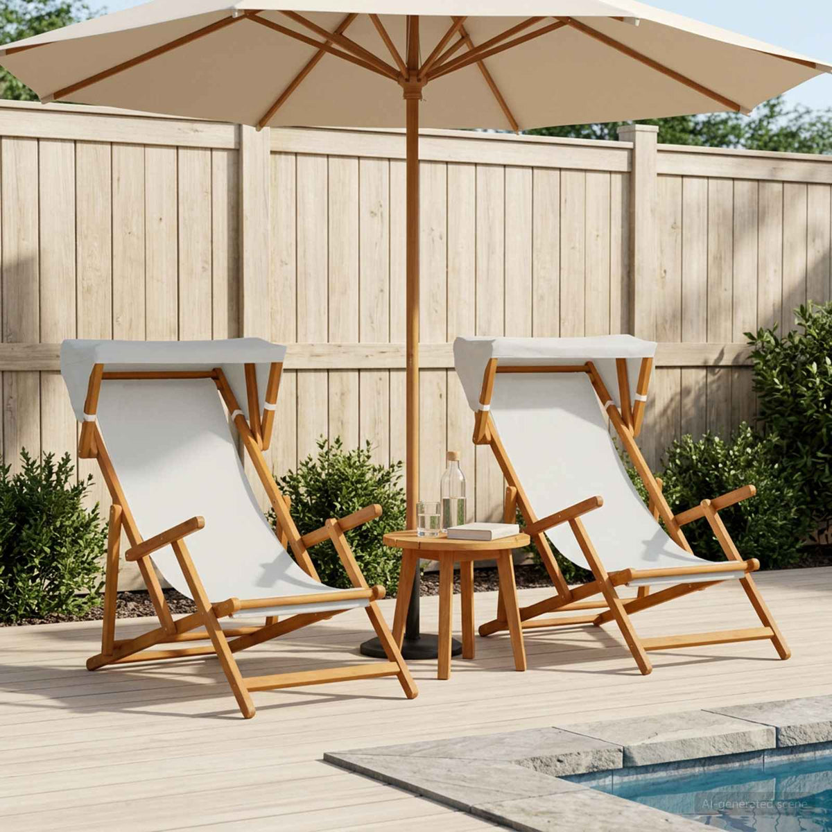 Ligstoel 2 pcs 3 Positie massief eucalyptushout Crèmekleurig