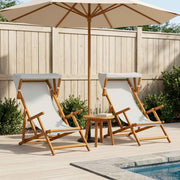 Ligstoel set 2x massief eucalyptushout geolied crèmekleurig