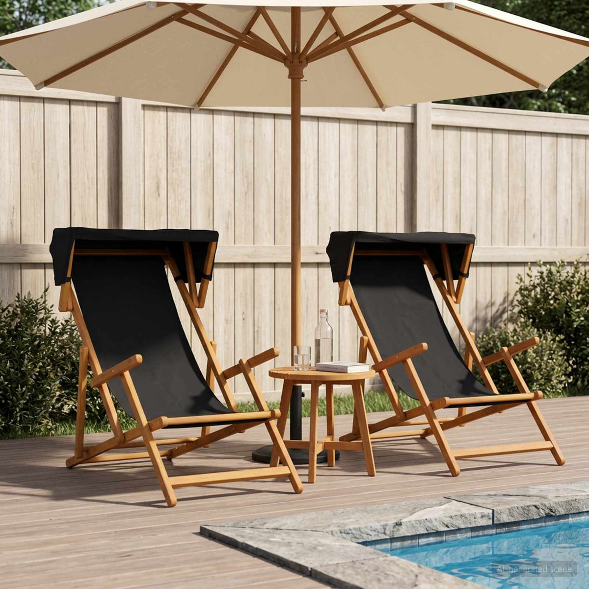 Ligstoel 2 pcs 3 Positie massief eucalyptushout Zwart