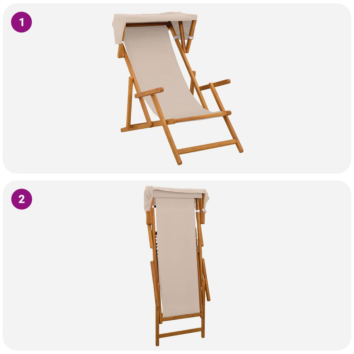 Ligstoel 2 pcs 3 Positie massief eucalyptushout Beige