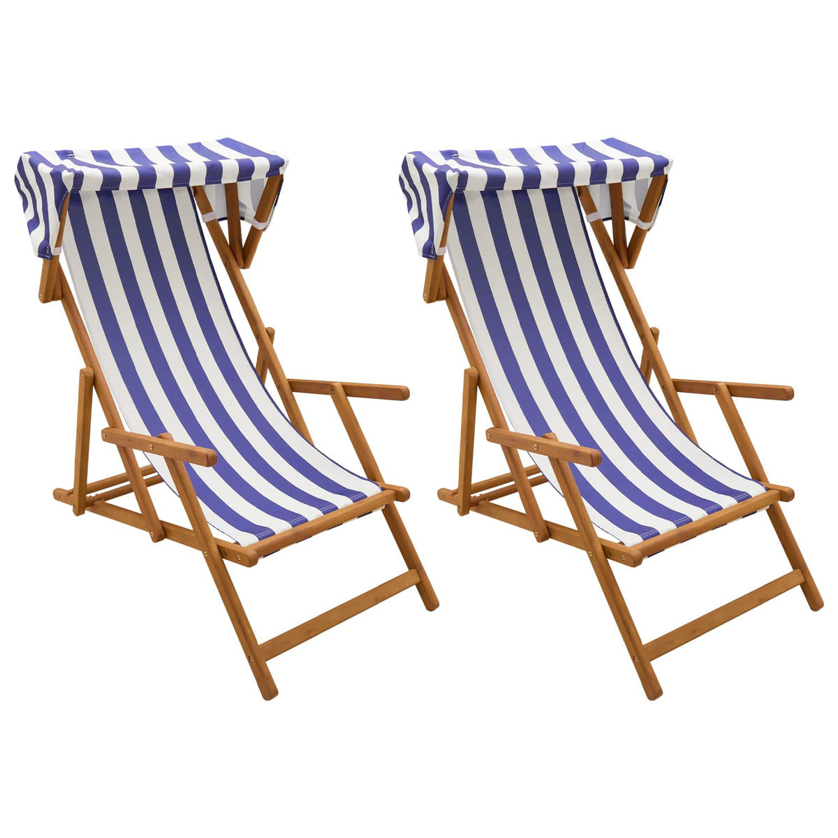 Ligstoel 2 pcs 3 Positie massief eucalyptushout Blauw en Wit