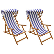 Ligstoel 2 pcs 3 Positie massief eucalyptushout Blauw en Wit