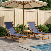 Ligstoel massief eucalyptus hout blauw 2 stuks