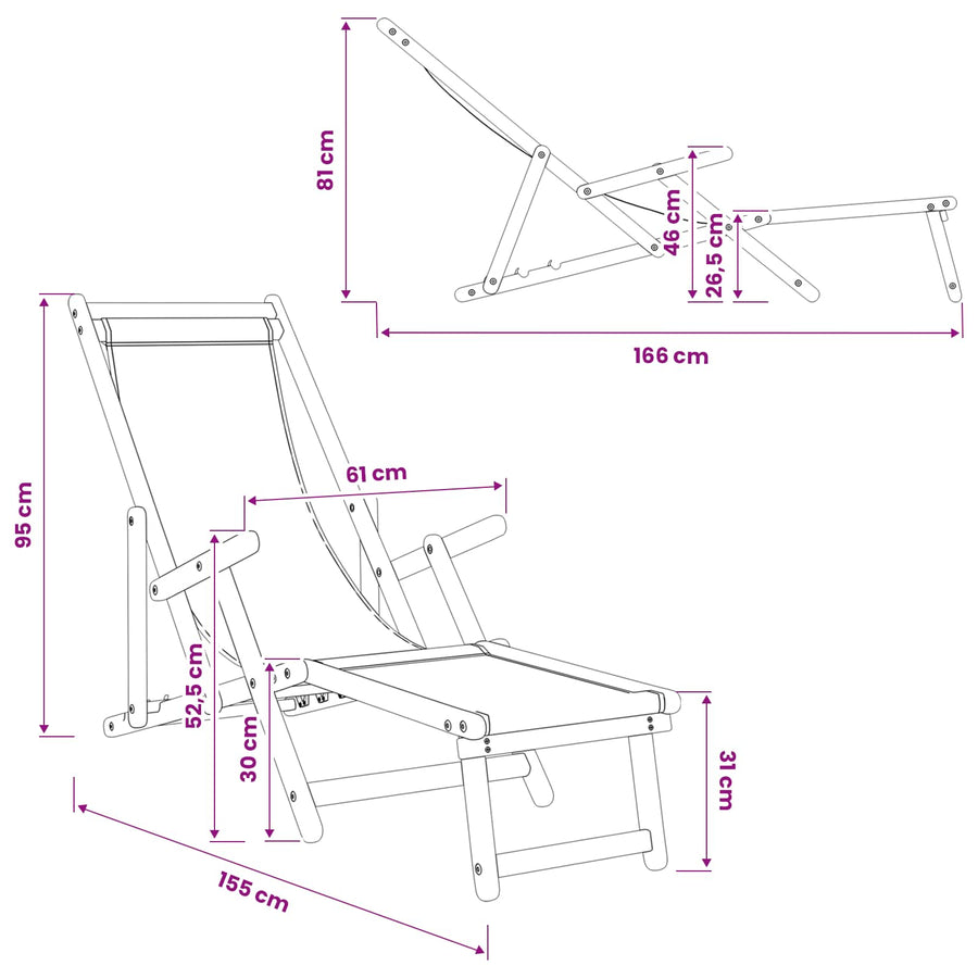 Opvouwbare zonnebed 2 pcs 3 Positie Massief Eucalyptus Hout