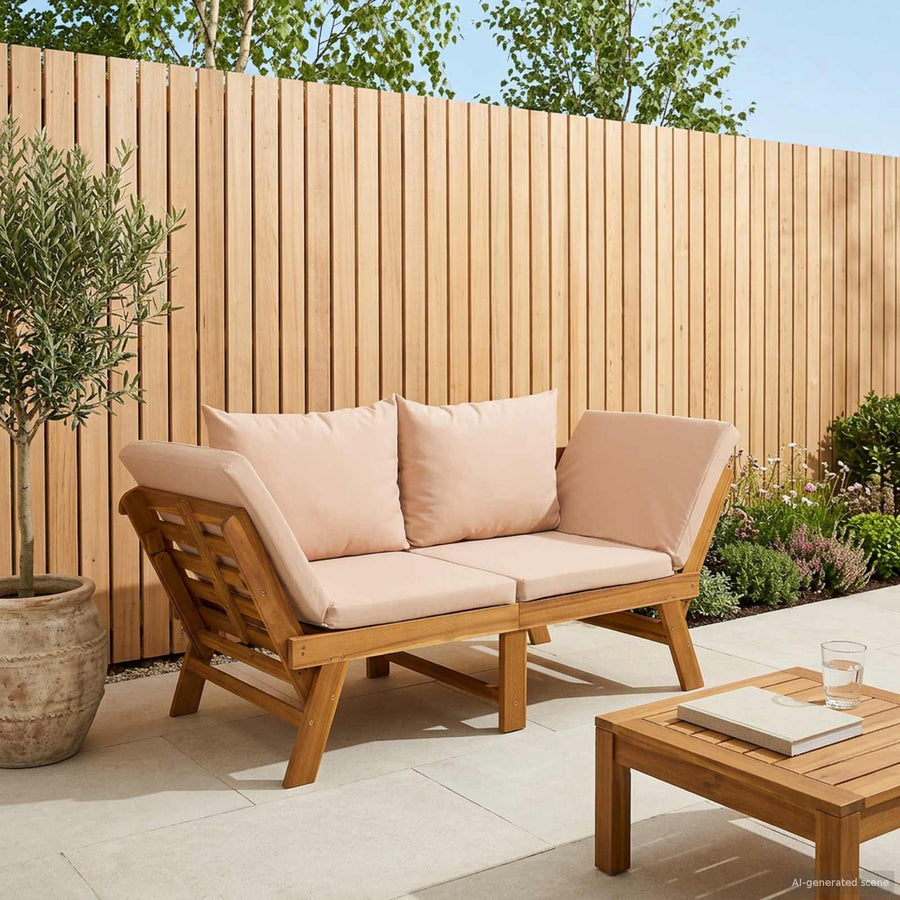 3-in-1 Tuinbank met Kussens Massief Acaciahout Naturel