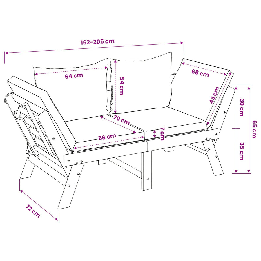 3-in-1 Tuinbank met Kussens Massief Acaciahout Naturel