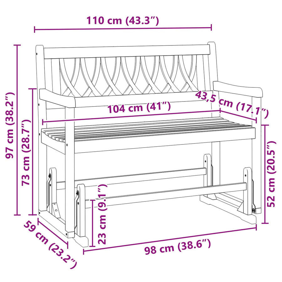 Tuin Glider Bank Naturel 110 x 59 x 97 cm Massief Acaciahout