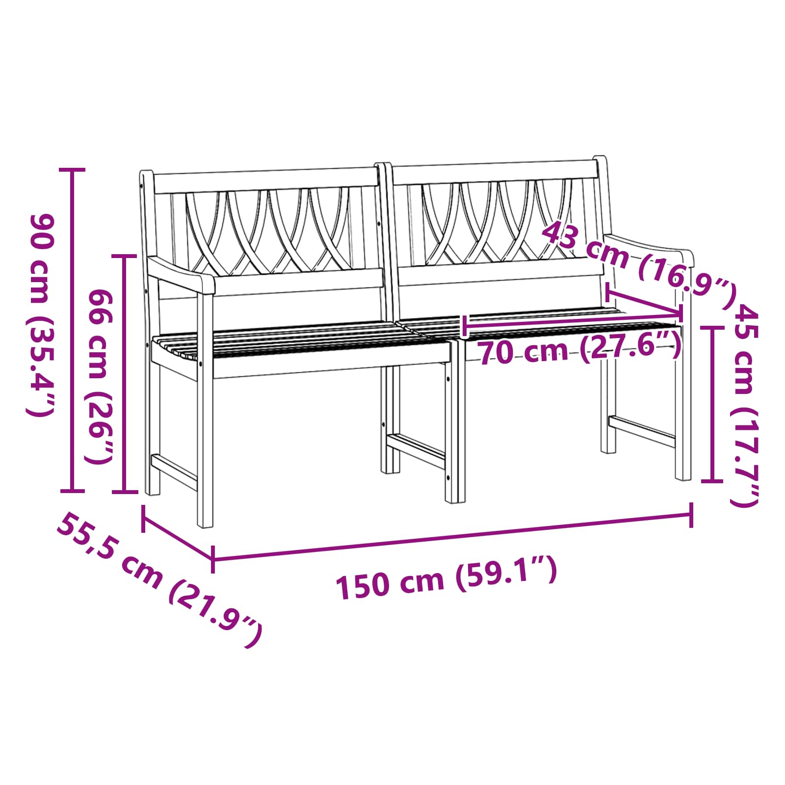 Tuinbank Naturel 150 x 55,5 x 90 cm Massief Acaciahout