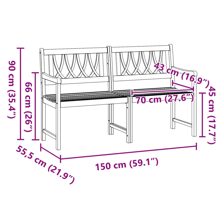 Tuinbank Naturel 150 x 55,5 x 90 cm Massief Acaciahout