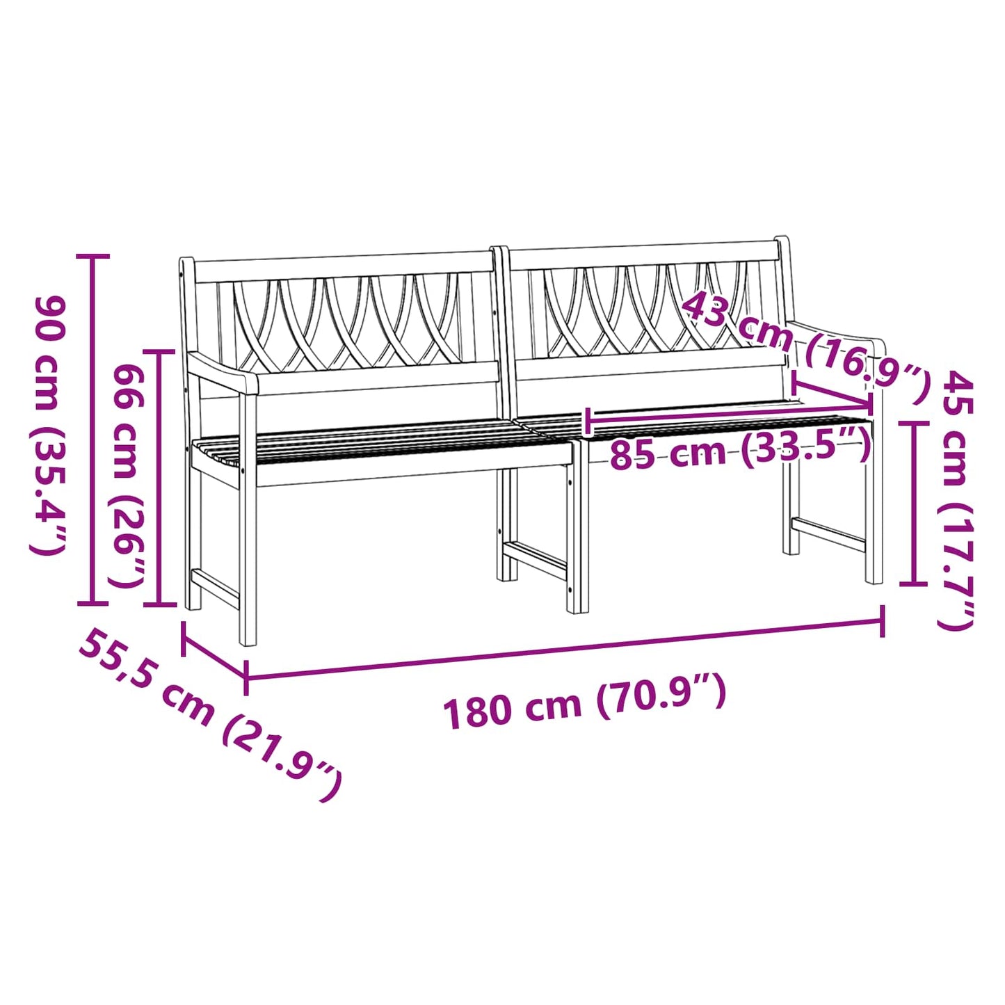 Tuinbank Naturel 180 x 55,5 x 90 cm Massief Acaciahout