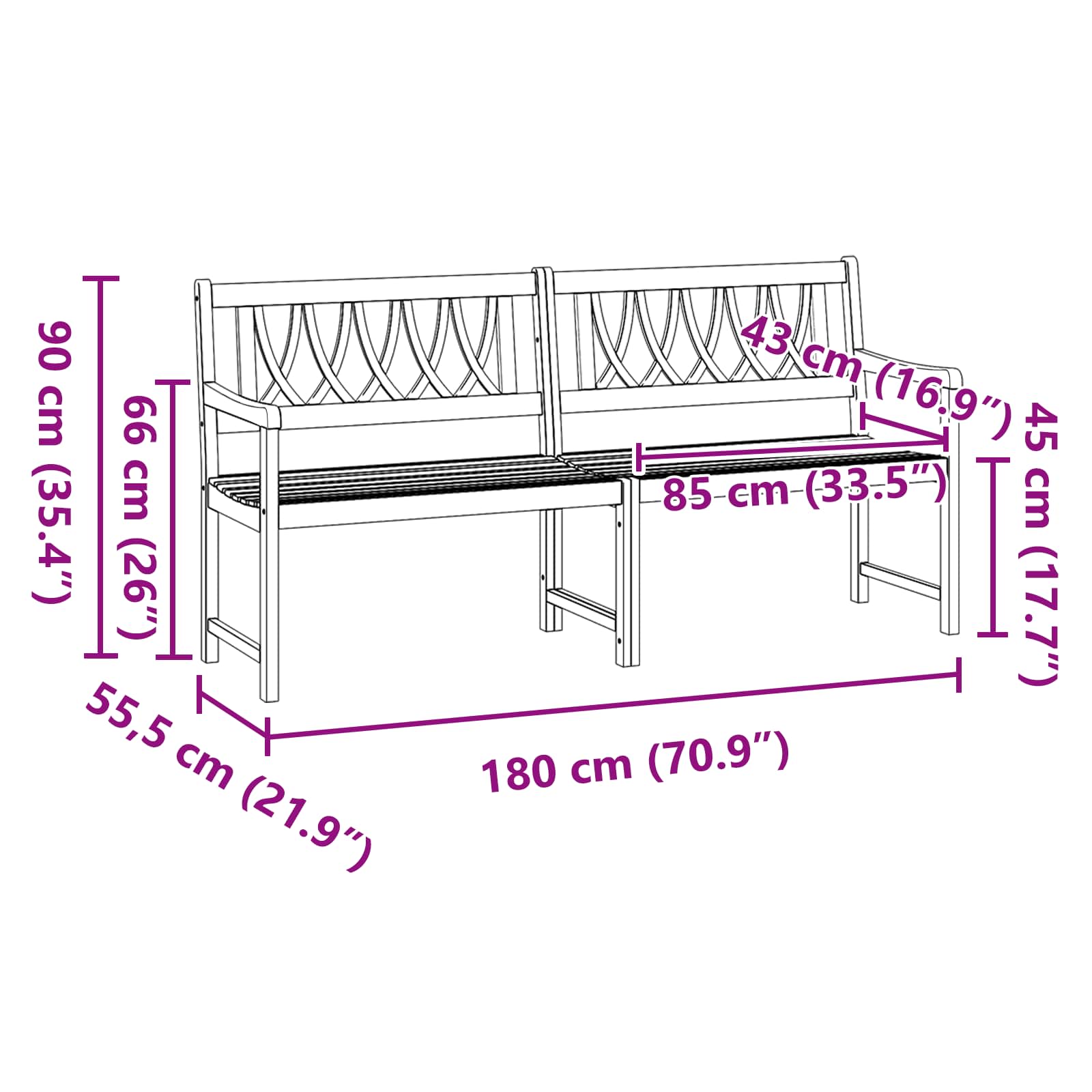 Tuinbank Naturel 180 x 55,5 x 90 cm Massief Acaciahout