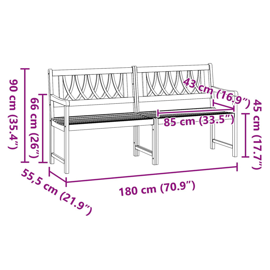 Tuinbank Naturel 180 x 55,5 x 90 cm Massief Acaciahout