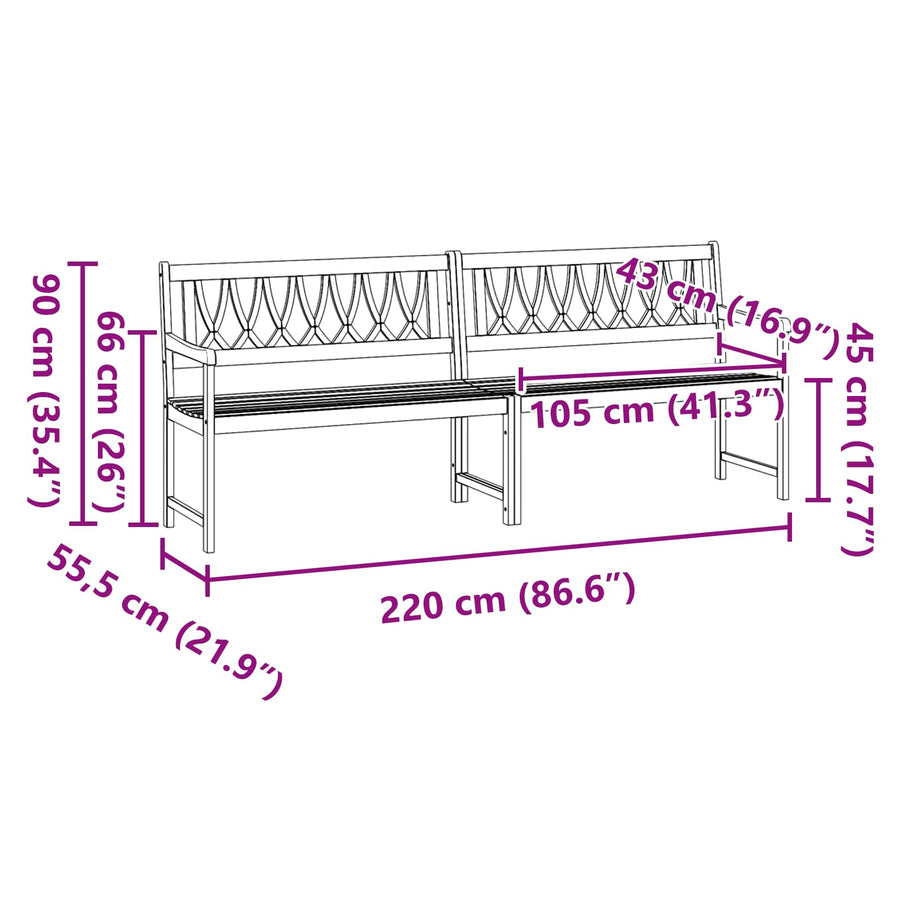 Tuinbank Naturel 220 x 55,5 x 90 cm Massief Acaciahout