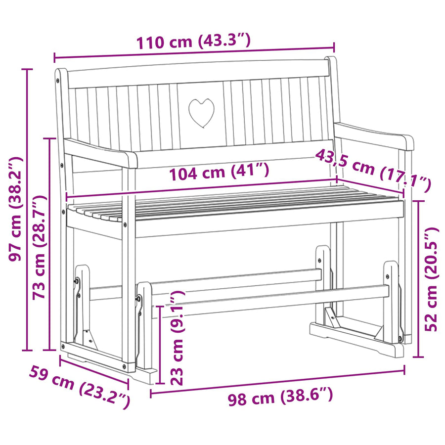 Tuin Glider Bank Naturel 110 x 59 x 97 cm Massief Acaciahout