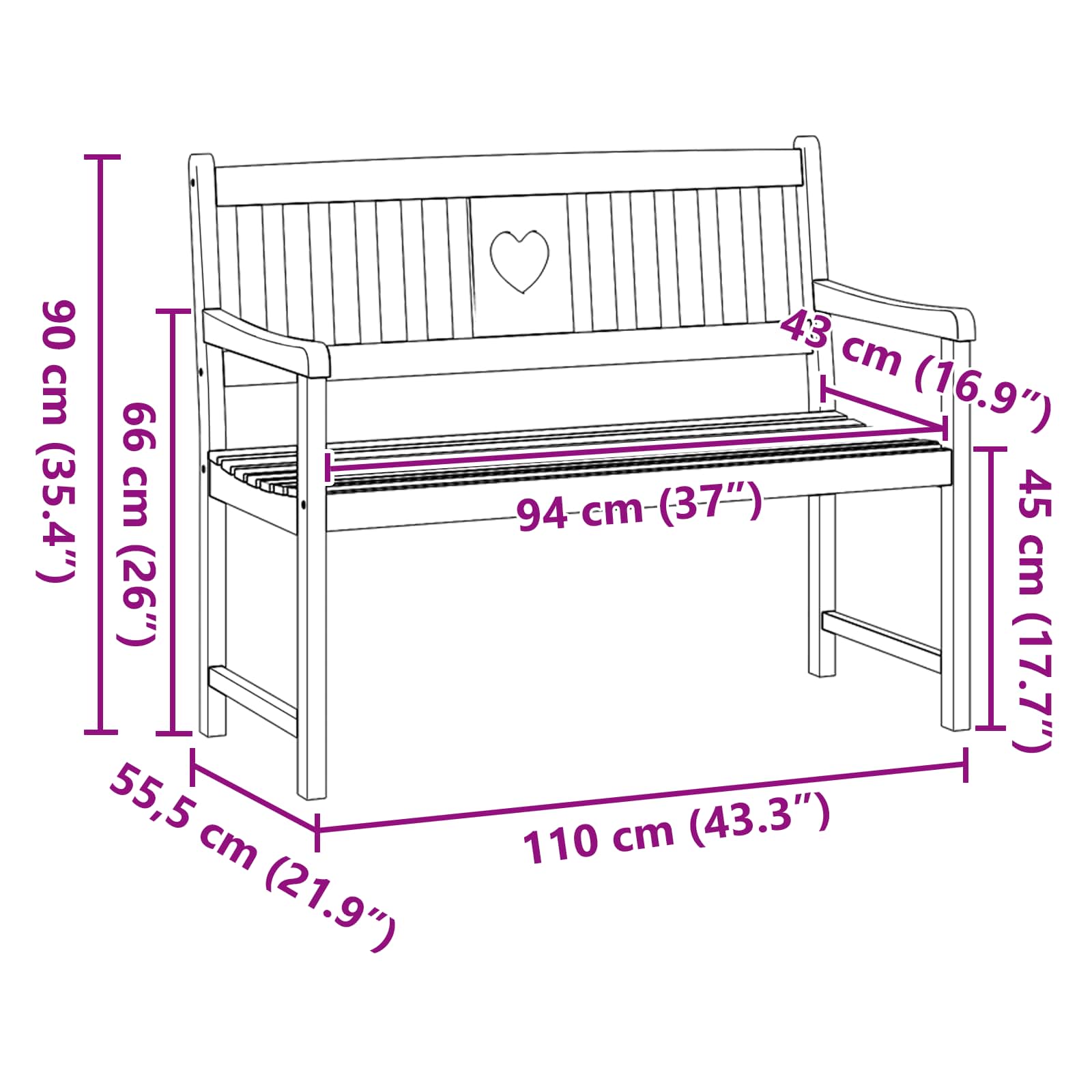 Tuinbank Naturel 110 x 55,5 x 90 cm Massief Acaciahout