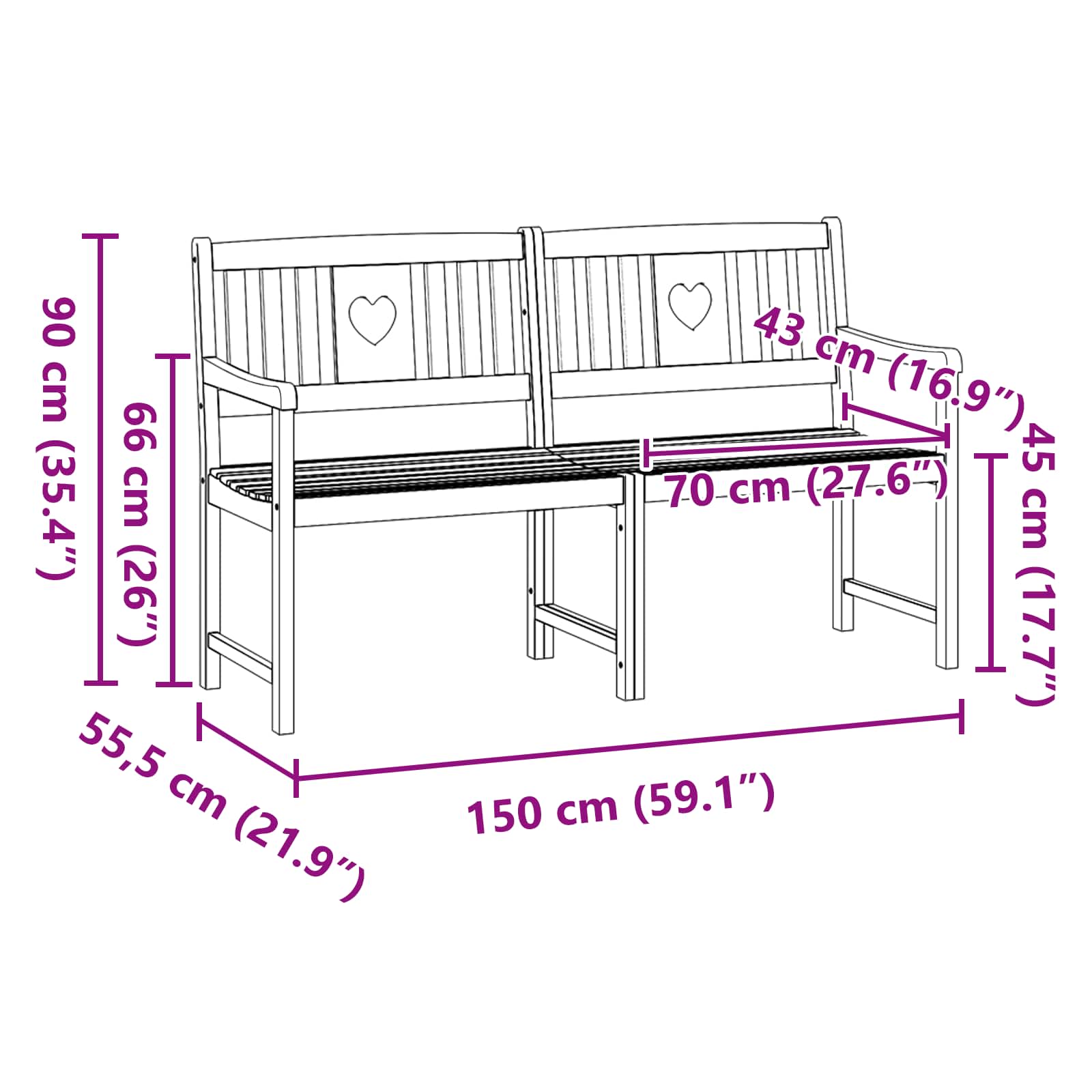 Tuinbank Naturel 150 x 55,5 x 90 cm Massief Acaciahout