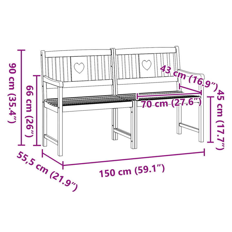 Tuinbank Naturel 150 x 55,5 x 90 cm Massief Acaciahout
