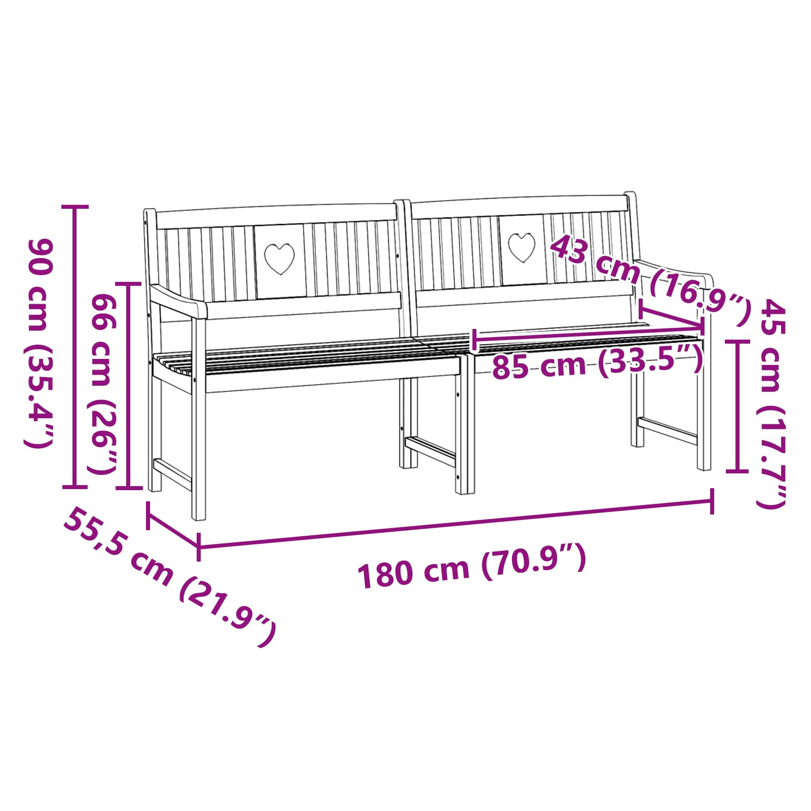 Tuinbank Naturel 180 x 55,5 x 90 cm Massief Acaciahout