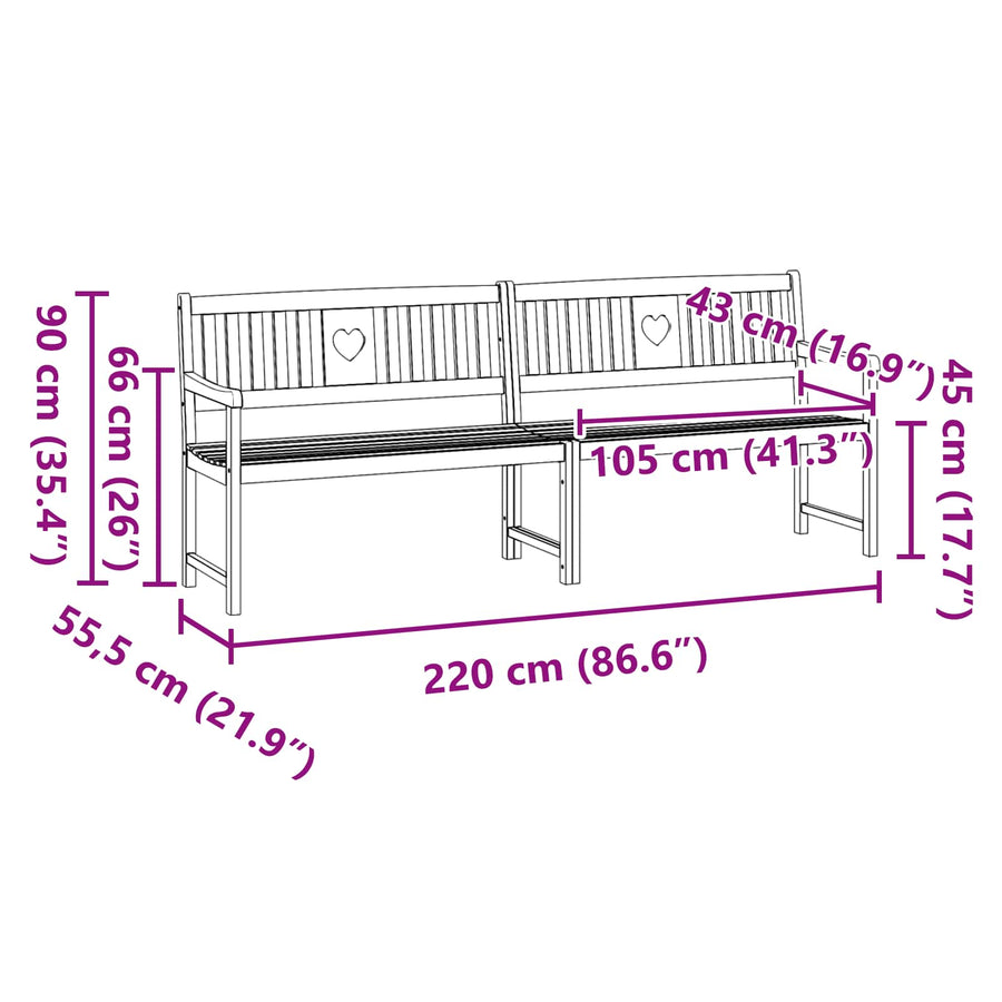 Tuinbank Naturel 220 x 55,5 x 90 cm Massief Acaciahout