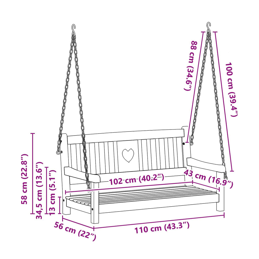 Tuin Hangbank Naturel 110 x 56 x 58 cm Massief Acaciahout