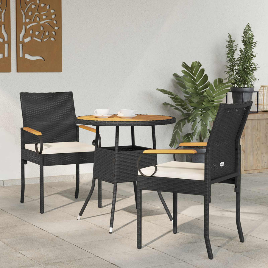 Tuinstoelen 2 pcs Zwart en Cream Wit Poly rattan en acacia