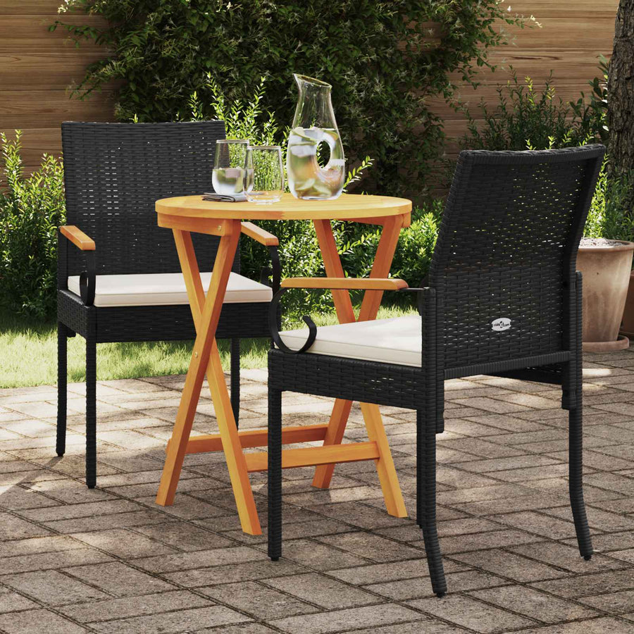 Tuinstoelen 2 pcs Zwart en Cream Wit Poly rattan en acacia