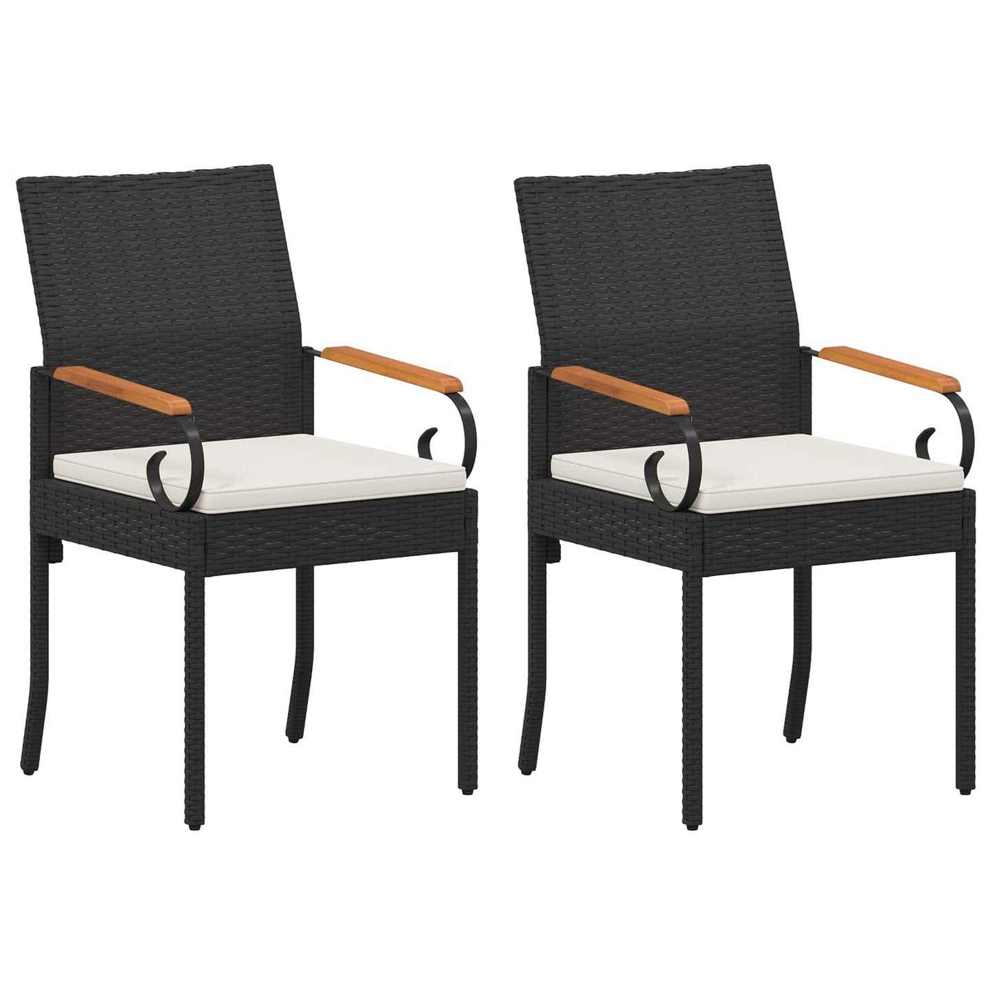 Tuinstoelen 2 pcs Zwart en Cream Wit Poly rattan en acacia