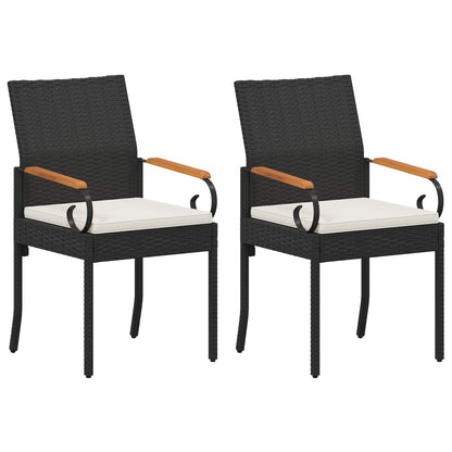 Tuinstoelen 2 pcs Zwart en Cream Wit Poly rattan en acacia