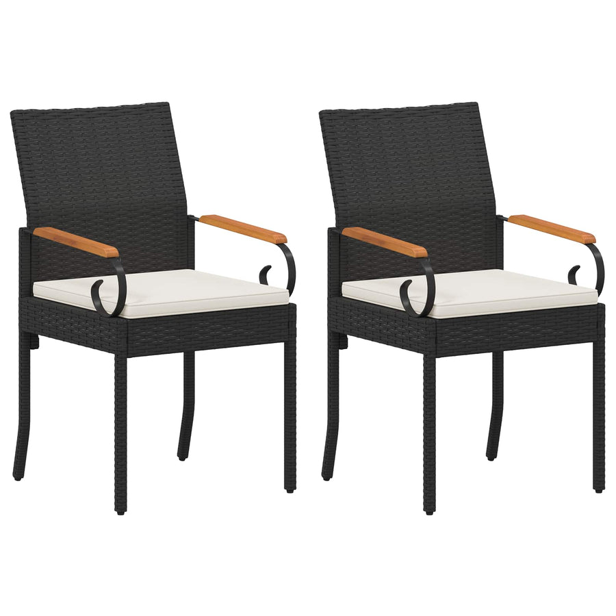 Tuinstoelen 2 pcs Zwart en Cream Wit Poly rattan en acacia